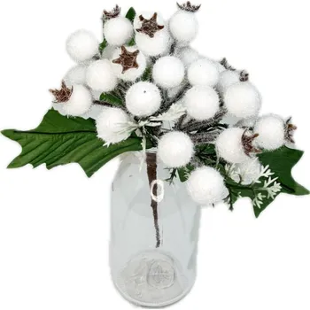 Zápich bobule bílá s mahonem zasněžená 18 cm