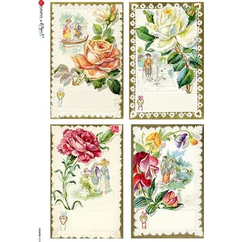Umělecký papír Rýžový papír na decoupage - A4- Květiny (Flowers) 0276