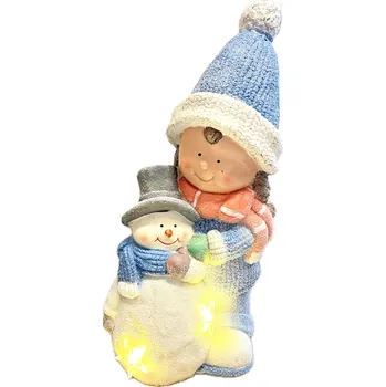 Vánoce Holčička se sněhulákem s LED 24x18x46 cm magnesium, vč.baterií