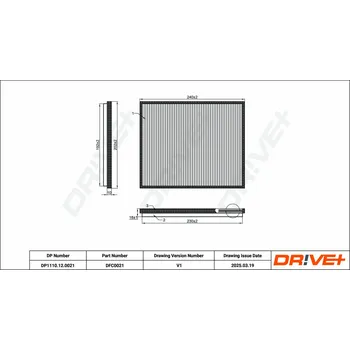 Ventilátor topení a klimatizace Kabinový (pylový) filtr DRIVE+ DP1110.12.0021