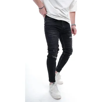 Pánské džíny 2Y Premium Černé skinny fit džíny – Noir Ripped Velikost: 36