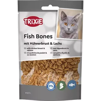 Pamlsek pro kočku TRIXIE Fish Bones, rybí kostičky s kuřecími prsy a lososem, 50 g