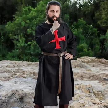 Karnevalový kostým Výprodej Křižácká tunika (varkoč) Templář, černá s červeným křížem - Outlet