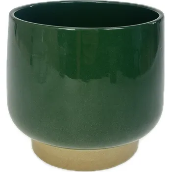 Obal na květináč Obal keramický BC na noze pr.15 cm bicolor zelená/zlatá