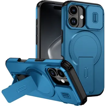 Pouzdro na mobilní telefon Kryt s posuvnou krytkou kamery, výklopným stojánkem a MagSafe pro iPhone 17 - modrý