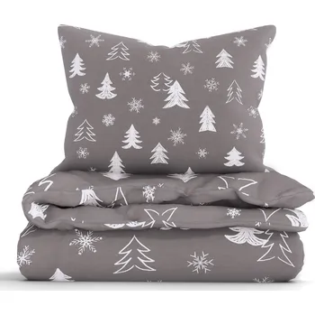 Povlečení Vánoční francouzské bavlněné povlečení Renforcé - Stromečky šedé