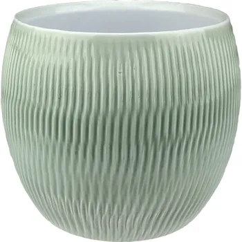 Obal na květináč Obal keramický PLISSEE pr.13 cm, v.11,5 cm šalvějově zelený Lasur