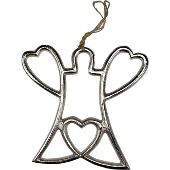 Vánoce Anděl závěs 18x19 cm kovový, stříbrný