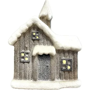 Vánoční dekorace Kostel zasněžený s LED 24x12,5x32,5 cm magnesium, vč.baterií