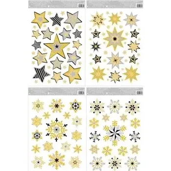 Okenní dekorace Okenní fólie s glitry Hvězdy a vločky 30 × 20 cm