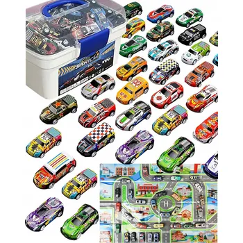 autíčko VELKÁ SADA ZÁVODNÍCH AUT AUTÍČKA KOVOVÉ AUTÍČKA + KUFŘÍK MAPA