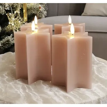 Svíčka LED svíčka vosk hvězda růžová set 4 ks, vel. 25x25x18 cm