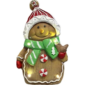 Vánoční dekorace Sněhulák perníček magnesium s LED 21,5x11x35 cm