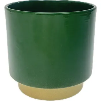 Obal na květináč Obal keramický Cylindr na noze pr.11 cm bicolor zelená/zlatá
