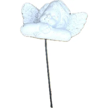 Vánoční dekorace Anděl zápich spící cement bílý 9,3x6,8x5,1 cm