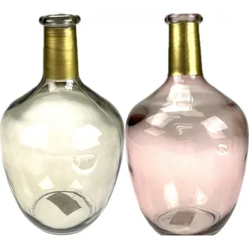 Váza Lahev váza sklo v. 27 cm růž./čírá - zlatý dekor hrdlo