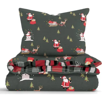 Povlečení MKLuzkoviny.cz Vánoční prodloužené bavlněné povlečení Renforcé - Polární sen zelené 140 x 220, 70 x 90 cm zipový uzávěr