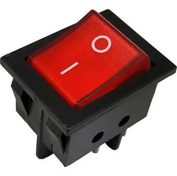 vypínač Vypínač kolébkový dvoupólový, 250V / 15A, WSM 9102L2, červený ON-OFF, FASTON 6,3