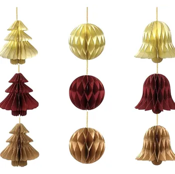 Vánoční dekorace Papírové ozdoby vel. 8 cm na vánoční stromeček set 3 ks Barva: Červená