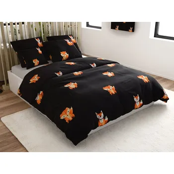 Povlečení Textilomanie Foxes černé 160 x 200, 2x 70 x 80 cm zipový uzávěr