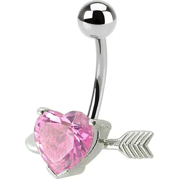 Piercing Šperky4U Stříbrný piercing do pupíku - srdíčko probodnuté - BP01020-P