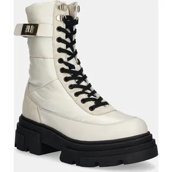 Dámské kozačky Tommy Hilfiger BIKER LEATHER MIX LACE-UP FW0FW08246 00X bílá 41