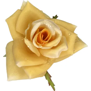 umělá květina Růže hlava žlutá 10 cm s rosou