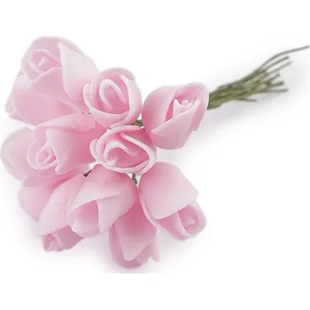 umělá květina Umělá pěnová mini růže na drátku - růžová sv.