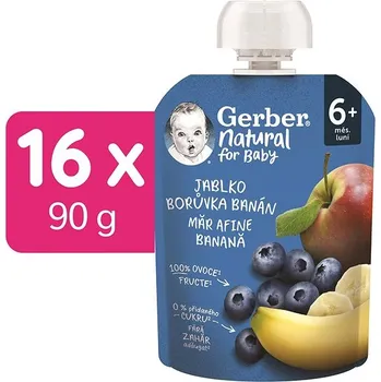 GERBER Natural kapsička jablko, borůvka a banán 16× 90 g