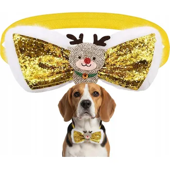Vánoční dekorace Vánoční motýlek s flitry pro velkého psa s aplikací Stella Zlatý