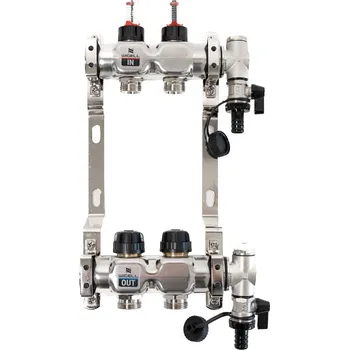 rozdělovač topení Wigell Podlahový rozdělovač WIGELL, 2 okruhy, nerez + odvzdušňování na klíč 8481.80.90