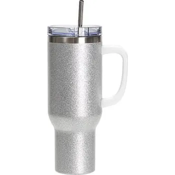 Termohrnek Termohrnek 1200 ml s brčkem třpytivý - stříbrná sublimace termotransfer