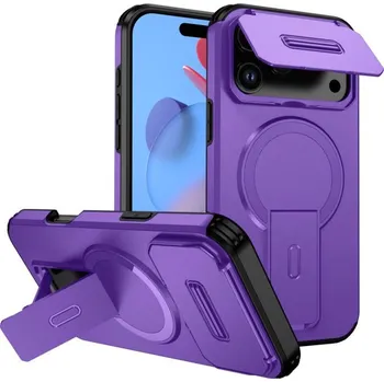 Pouzdro na mobilní telefon Kryt s posuvnou krytkou kamery, výklopným stojánkem a MagSafe pro iPhone 17 Pro Max - fialový