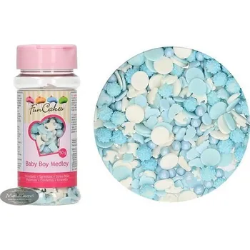 Jedlá dekorace na dort FunCakes Modré a bílé cukrové zdobení Baby Boy 50 g