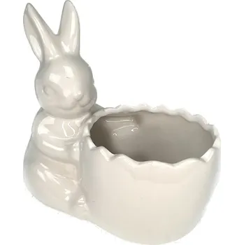 Velikonoční dekorace Zajíc + květník porcelán skořápka na osázení 16,5x9,5x14,5 cm