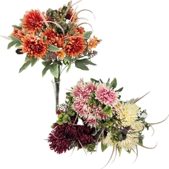 umělá květina Puget chryzantemy+eukalyptus s drobným kvítím mix barev 57 cm