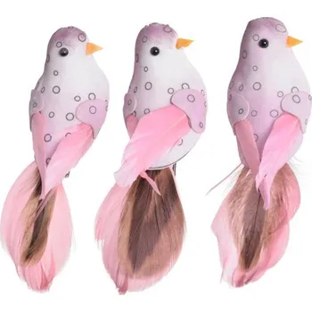 Ptáček na klipu (3 ks) - růžová/puntík