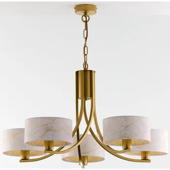 Jupiter 2097 - Lustr na řetězu ARTHUR 5xE27/15W/230V bílá/zlatá/dekor mramoru