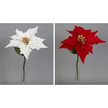 Vánoční dekorace Vánoční hvězda samet 30 cm 1x květ červená/bílá Barva: Bílá