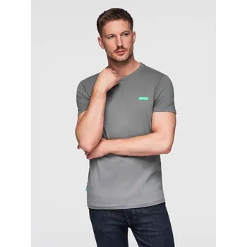 Pánské bavlněné tričko se zelenou nášivkou na hrudi - šedé V1 OM-TSCT-0151 - XXL