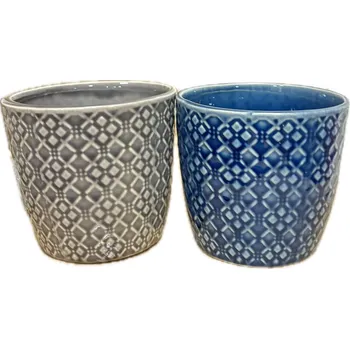 Obal na květináč Keramický obal vzorovaný pr.13 cm glazurovaný Barva: Šedá
