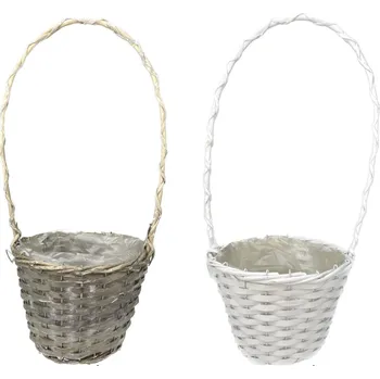 Obal na květináč Košík proutěný s uchem pr.21+ igelit, bílý/šedý Barva: Šedá