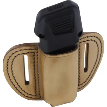 Příslušenství pro sportovní střelbu LOBO LB-MAG-G43 1Z OUT - Vnější kožené pouzdro na 1 zásobník Glock 43 a dvěma průvleky - hnědá