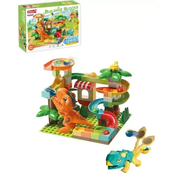 ostatní stavebnice Stavebnice Kuličková dráha s dinosaury a katapultem, 78 dílků, velké kostky pro děti od 3 let