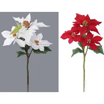 Vánoční dekorace Vánoční hvězda samet 3 květy 42 cm červená/bílá