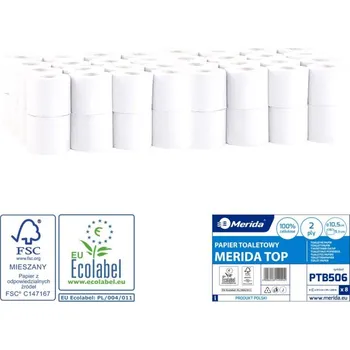 Toaletní papír Merida PTB506 - Toaletní papír TOP, 100% celulóza, průměr 10,5 cm, d. 27,5 m, 2-vrstvý, 64 rolí/bal