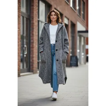 Dámský kabát Dlouhý oversize kabát TEDDY šedý Velikost: UNI: XL-4XL