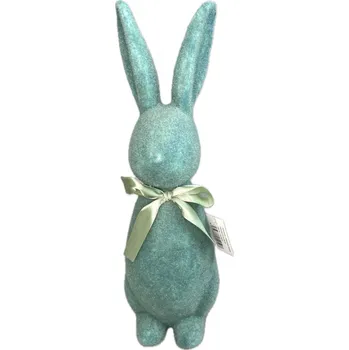 Velikonoční dekorace Zajíc semiš zelený 13x13x39 cm