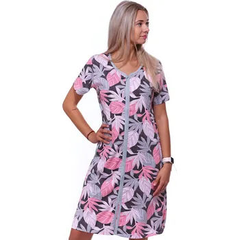 Dámská noční košile Šedý růžový i černý župan nebo košilka těhotenská i kojící na zip s listím 1G0577 šedá l