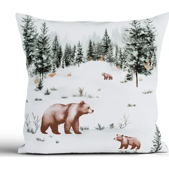 Bytový textil Vánoční bavlněný povlak na polštářek Renforcé 40 × 40 cm - Medvědi v zimě